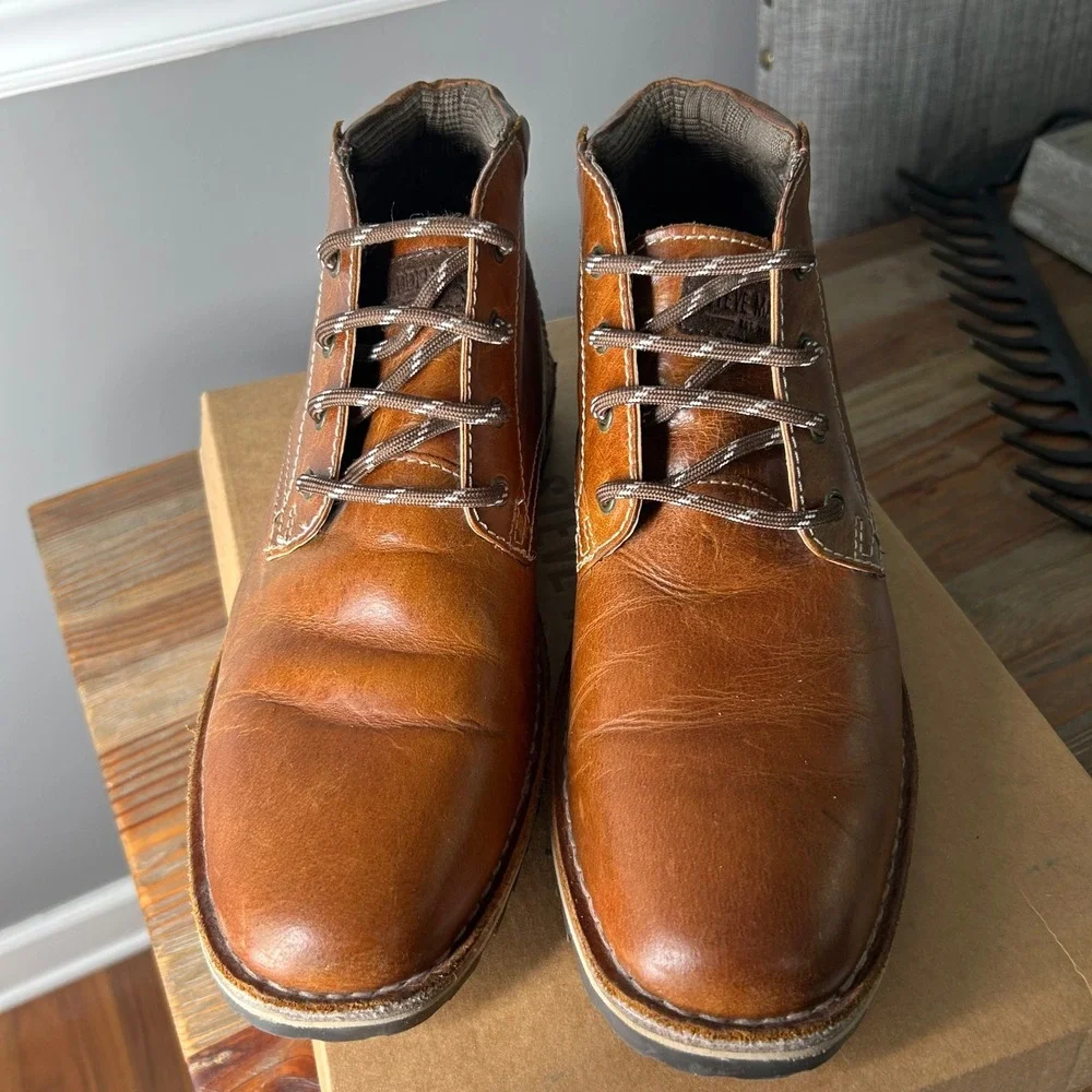 Steve Madden Newcomb Cognac Leather Lace‎ Up Ankle Boots Men Size 9